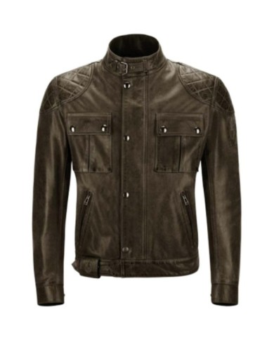 Belstaff Giacca Brooklands in pelle cerata nera-marrone