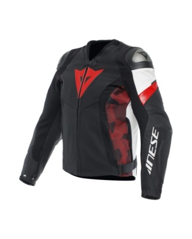 Dainese Avro 5 Giacca in pelle nero-lava rosso-bianco