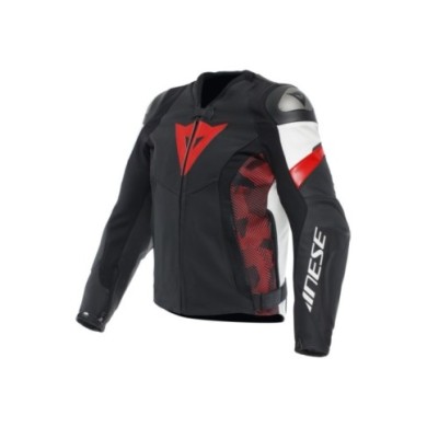 Dainese Avro 5 Giacca in pelle nero-lava rosso-bianco