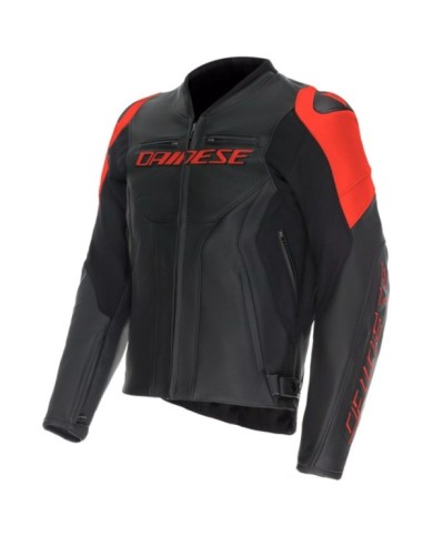 Dainese Veste en cuir Racing 5 noir-rouge fluo