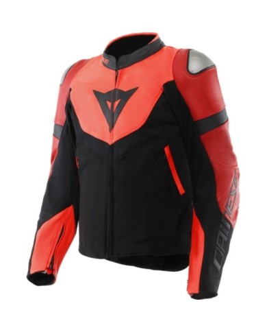 Giacca in pelle Dainese Iperattiva Rosso Fluorescente-Nero