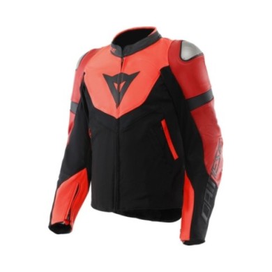 Dainese Veste en cuir Iperattiva rouge fluo-noir