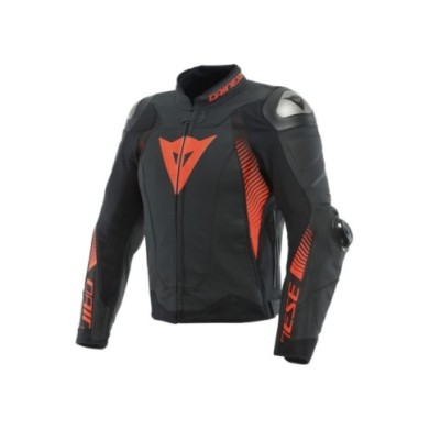 Dainese Veste en cuir Super Speed 4 noir mat, rouge fluo