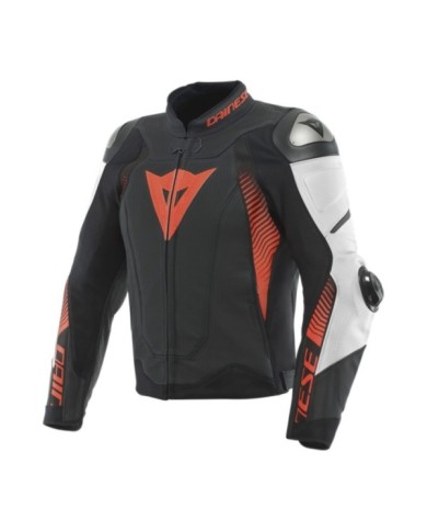 Dainese Veste en cuir Perf. Super Speed 4 noir mat, blanc, rouge