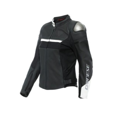 Dainese Femmes Veste en cuir Perf. Rapida noir mat-blanc