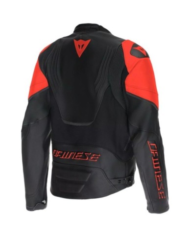Dainese Veste en cuir Racing 5 noir-rouge fluo