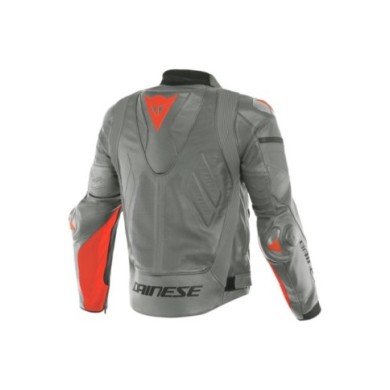 Dainese Cuir veste perf. SUPER RACE gris-rouge fluo