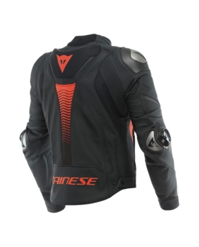 Dainese Lederjacke Super Speed 4 schwarz matt-fluo rot
