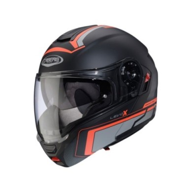 Caberg Levo X Elite casco modulare nero-grigio-rosso fluorescente opaco