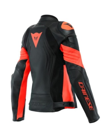 Giacca in pelle Dainese Racing 4 donna nero-rosso fluo