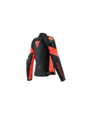 Dainese Femmes Veste en cuir Racing 4 noir-fluo rouge