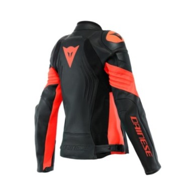 Dainese Femmes Veste en cuir Racing 4 noir-fluo rouge
