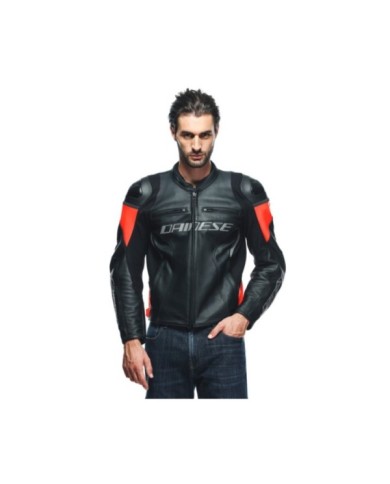 Dainese Lederjacke Racing 4 schwarz-fluo rot