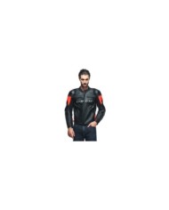Giacca in pelle Dainese Racing 4 nero-rosso fluo