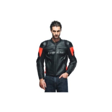 Giacca in pelle Dainese Racing 4 nero-rosso fluo