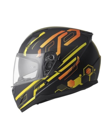 gms Casque intégrale Hexago Graphic mat-jaune-orange