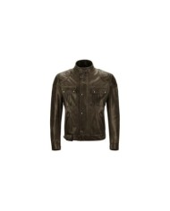 Belstaff Giacca Brooklands in pelle cerata nera-marrone