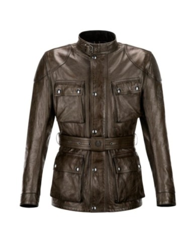 Belstaff Giacca Trialmaster in pelle cerata nera-marrone