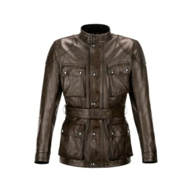 Belstaff Giacca Trialmaster in pelle cerata nera-marrone