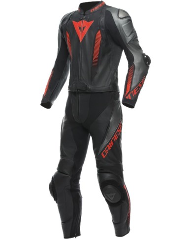 Dainese Lederkombi 2-tlg. Laguna Seca 5 schwarz-anthrazit-fluo rot