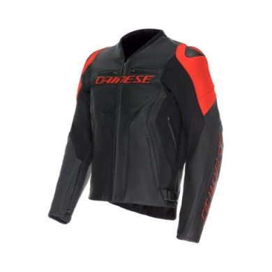 Giacca in pelle Dainese Racing 5 in nero e rosso neon