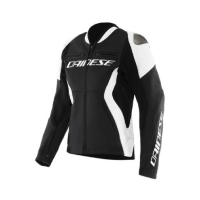 Dainese Femmes Veste en cuir Racing 5 noir-blanc