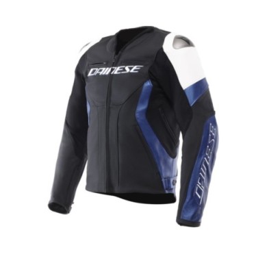 Dainese Veste en cuir Racing 5 blanc-bleu-noir