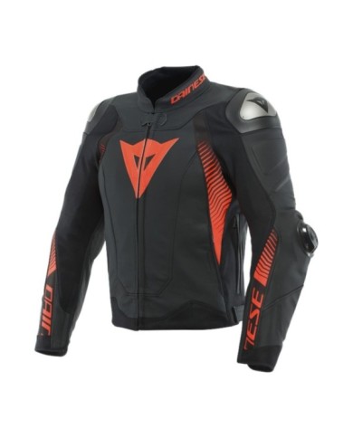 Giacca in pelle Dainese Super Speed 4 nero opaco, rosso neon