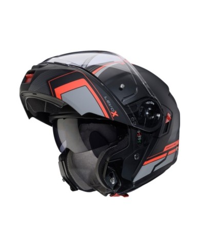 Caberg Levo X Elite casco modulare nero-grigio-rosso fluorescente opaco