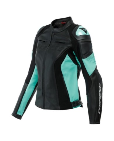 Dainese Femmes Veste en cuir Racing 4 noir-turquoise