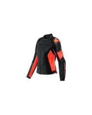 Dainese Femmes Veste en cuir Racing 4 noir-fluo rouge