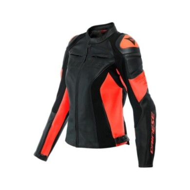 Giacca in pelle Dainese Racing 4 donna nero-rosso fluo