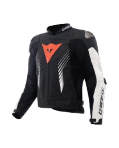 Dainese Super Speed 5 Leather Veste Perf. noir-blanc-rouge-fluo